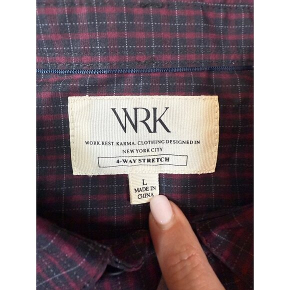 WRK Mens Long Sleeve Button-Down Shirt L Plaid Red/Gray Classic Fit (bin KK139) - Picture 2 of 8